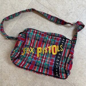 Sourpuss Red Plaid 'Sex Pistols' Crossbody Bag with Yellow Lettering
